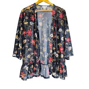 NorthStyle Cottage Kimono Women's Sz Medium Sheer Dainty Feminine Ruffle Floral